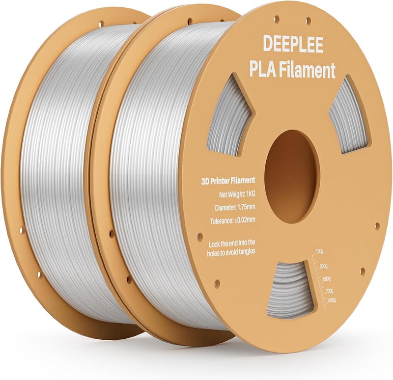 Deeplee PLA 1.75mm 3D Printer Filament, Dimensional Accuracy +/- 0.02mm, Neatly Wound, No Clogging, Vacuum Package, Fits for Most FDM 3D Printers, 2 Pack 1kg Clear - Image 1
